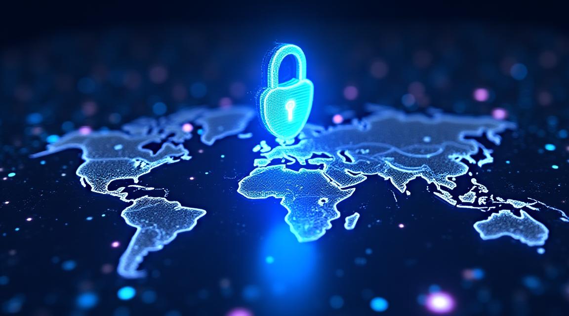 Digital security shield overlaying a global logistics network