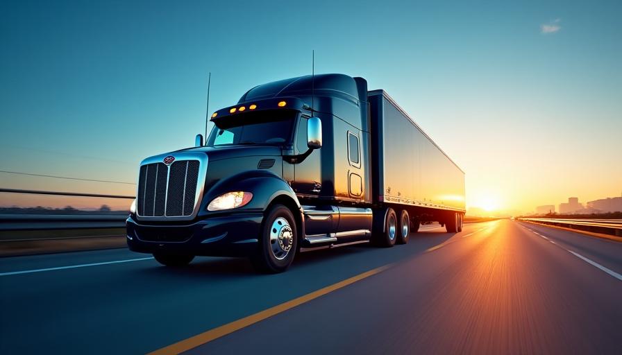 Modern semi-truck on a sunset highway representing logistics excellence